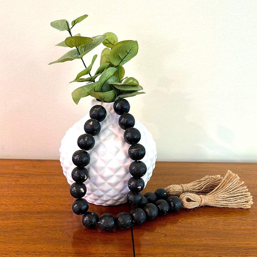 Geometric Vase w/Black Beads and Greenery
